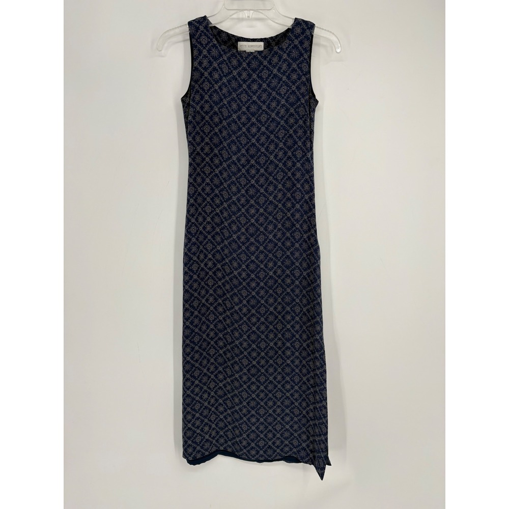 Petite Sophisticate Dress Womens 0 Blue Silk‎ Medallion Print Sleeveless Sheath